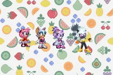 Amy, Rouge, Blaze and Tangle on the first fruit pattern by Marc Brown