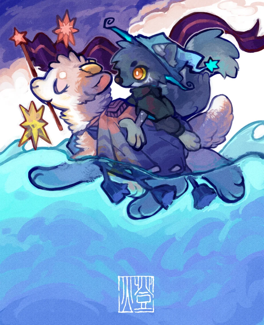 狐狗骑咩咩 by 星木, OC, 厚涂, 狗, furry, furry oc, 兽绘, 场景, 插画