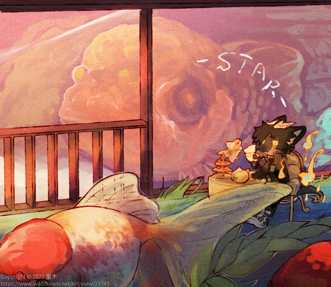 式微插图 by 星木, furry, furry oc, 全身, 兽绘, 场景, 插画
