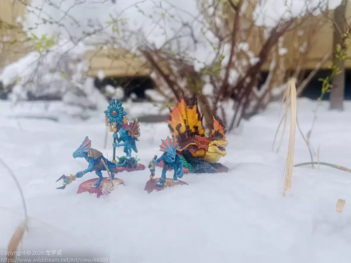 战锤 蜥蜴人 火蜥蜴东京雪景展示 by 龙宇诺, 战锤, 模型涂装